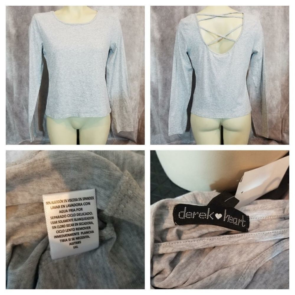 ‎Derek Heart Grey Crisscross Long Sleeve Tee